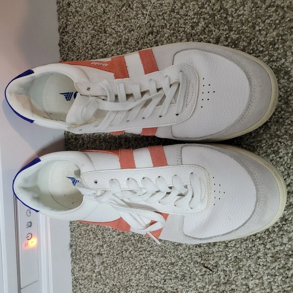 Gola Womens Grandslam Trident Sneaker White Coral Marine Blue Lace Up, Size 10